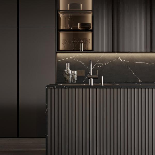 Деревянный лаковый кухонный шкаф