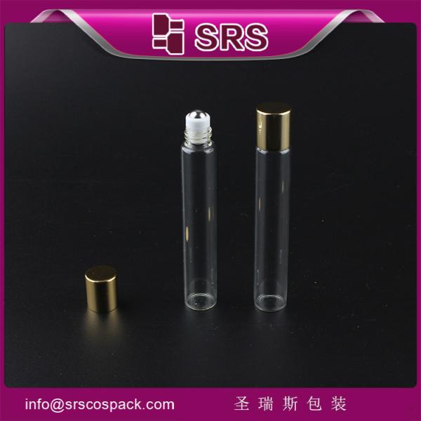 SRS wholesale 100% no leakage 10ml glass roll on bottle with shiny golden aluminum cap