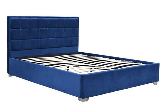 Ottoman Velvet Blue Storage Bed Frame With Plastic Legs