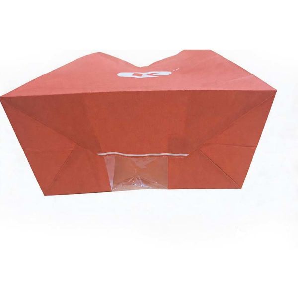 Recyclable Window Paper Bags Red Kraft Paper Bag With Clear Window