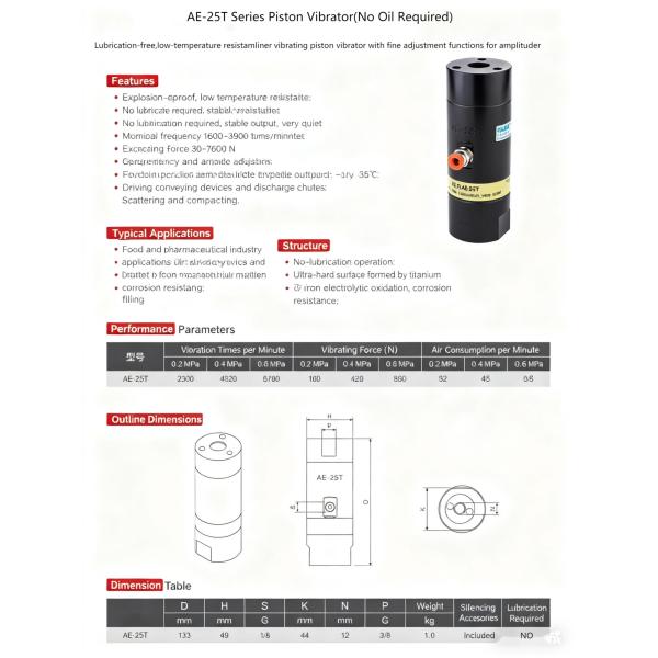 AE-25T Series Pneumatic Air Vibrator Piston Type For Food And Industry