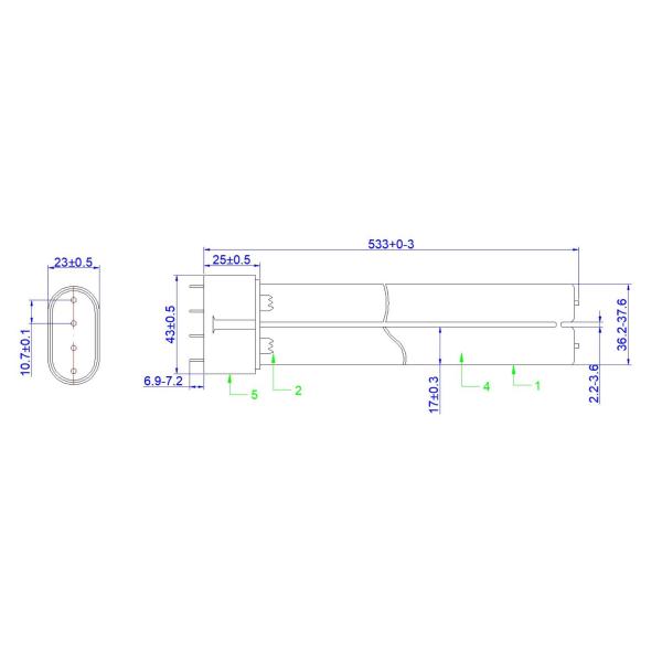 тип трубка 55W h обеззараживанием UVC светлых трубок ультрафиолетов 254nm 533mm УЛЬТРАФИОЛЕТОВАЯ