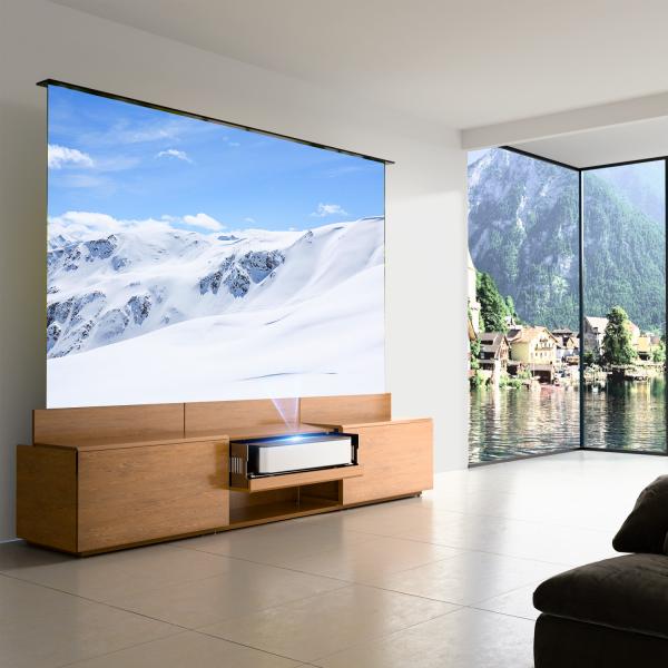 Mueble de TV Láser Motorizado Inteligente Gabinete UST Personalizado con Pantalla de Proyector