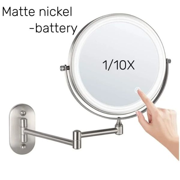 8 Inch Chrome 10x Magnifying Double Side USB Charging Bathroom 3 Color Makeup Mirror lamp(WH-MR-82)