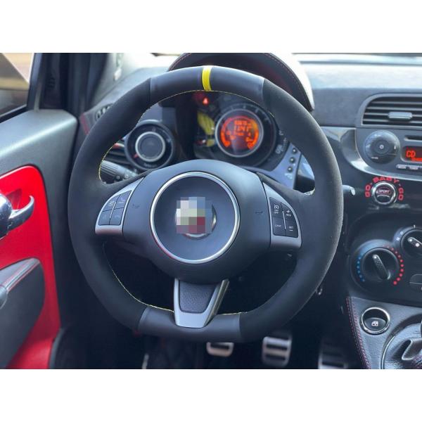 Custom Hand Sewing Black Leather Suede Steering Wheel Cover for Fiat Abarth 500 500C 595 595C GQ S 500C S Linea 2009 2016
