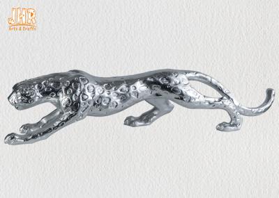 A prata da decoração da casa folheou a escultura animal do leopardo da fibra de vidro das estatuetas de Polyresin