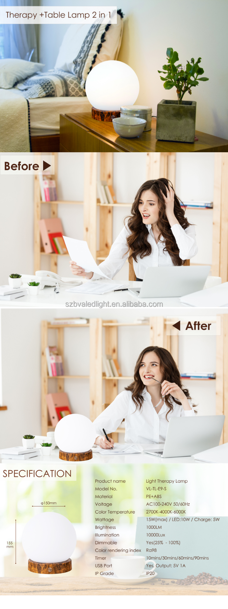 100V - 240V Sad Therapy Lights Remote Control Daylight Lamp For Sad