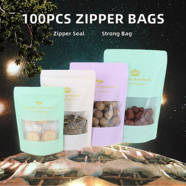 Custom 100pcs Resealable PE Stand up Pouch with Window Zipper Digital Printing Baby Food Plantain Chips Packaging Bag