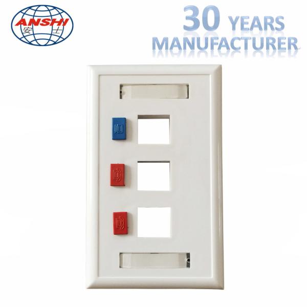 115 * 70 120 Type 3 Ports Faceplate , RJ45 Keystone Jack Flush Mount Plate