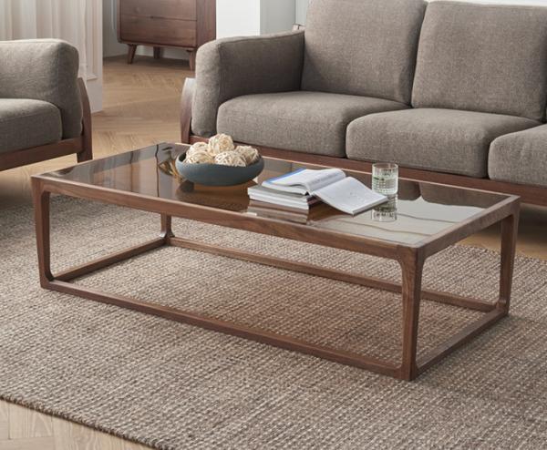 Solid Wood Frame Hotel Coffee Tables Tempered Glass Top Square Tea Table