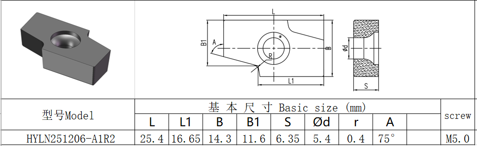 CNC Milling Insert, Model HYLN251206-A1R2, with PVD Coating HYB208, Suitable for Machining All Difficult-to-Cut Materials Except High-Temperature Alloys