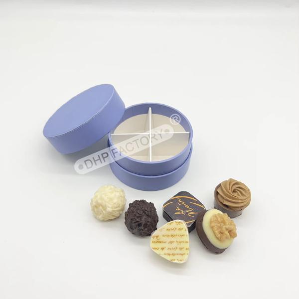 Boîte à rouleaux imprimée sur mesure pour le chocolat en papier bleu rigide cylindre boîte cadeau avec diviseur