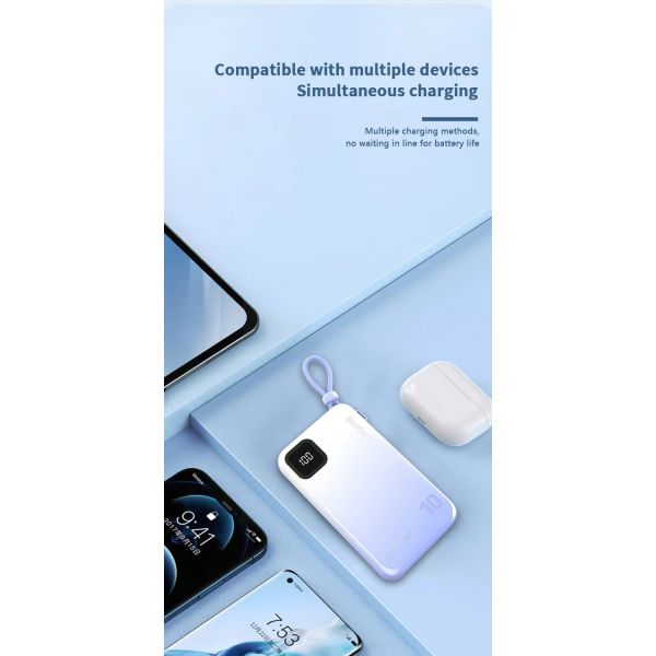 Slim Portable Power Bank Quick Charge 10000mah With Cable Digital Power Display