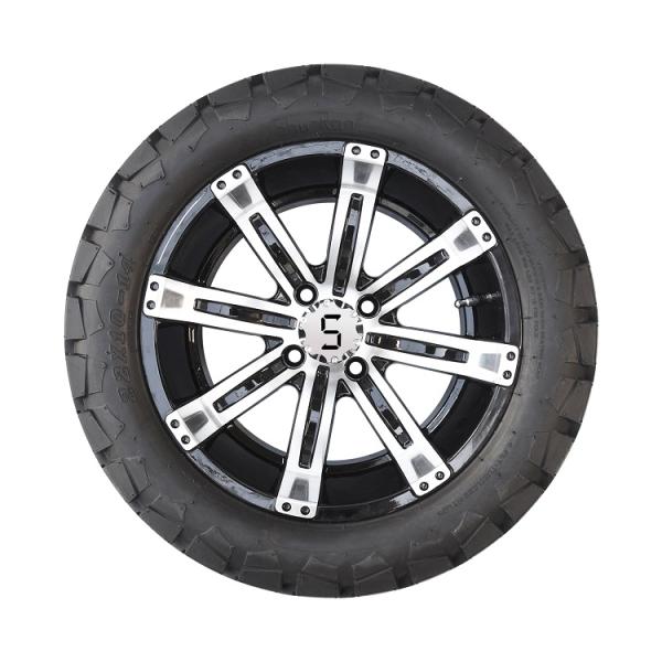 Golf Cart 14'' Aluminum Wheel and 22x10-14 All Terrain DOT Tire Combo - Machined/Glossy Black