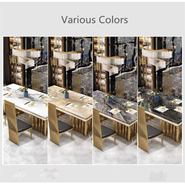 Chaises dinantes contemporaines de table de salle à manger de marbre d'effet et d'acier inoxydable des chaises 200cm