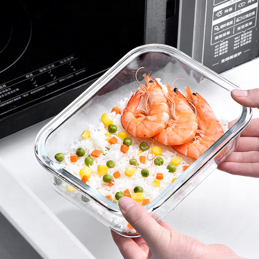 Microwaveable Transparent Glass Crisper Lunch Box Seal Proof Food Container with Plastic Lid for Office Workers