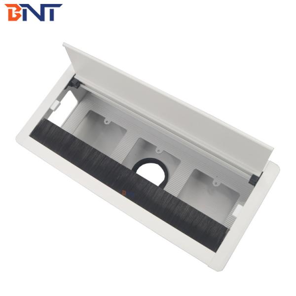 white rectangle table top hole flip cover cable management box with brush