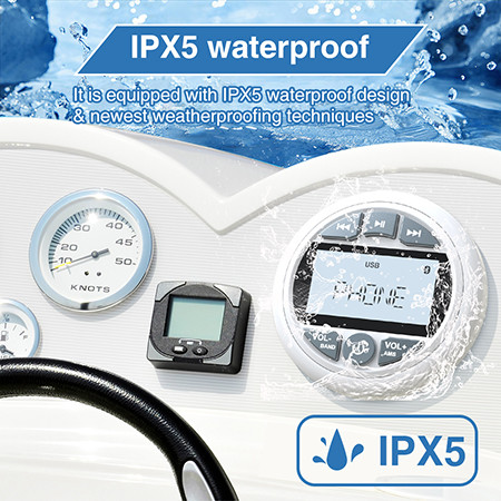 Waterproof Marine Gauge Stereo System BT FM AM USB Boats Marine Stereo Receiver