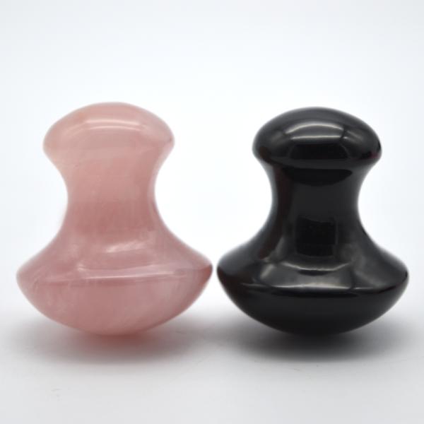 Natural Gemstone Stone Massage Kit 35*40mm Handmade Rose Quartz and Black Obsidian Mushroom Shaped Stones for Healing