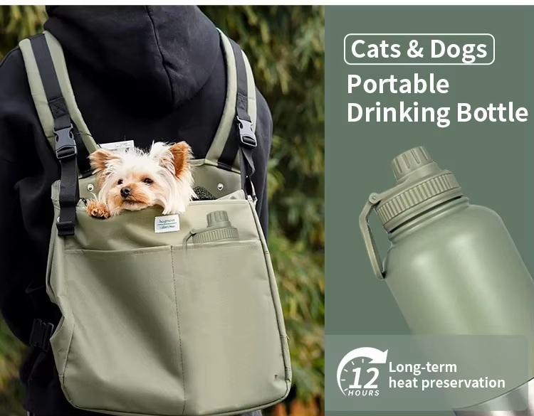 Portable 32 Oz Insulated Stainless Steel Dog Water Bottle For Outdoor Travel