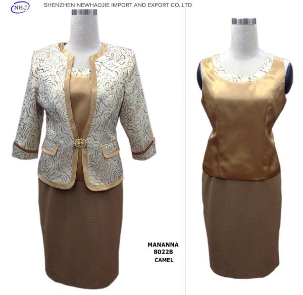 Hot sale Rose-patterned jacket woman skirt suit 3-pcs Light bule / Camel