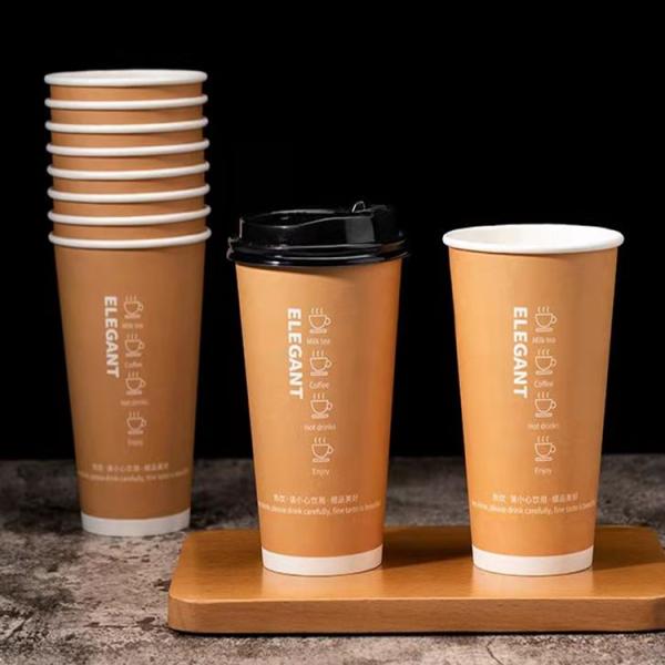 Brown Color 16oz 22oz Disposable Paper Coffee Cups With Lid