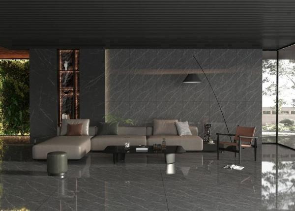 Black Marble Look Polished Glazed Porcelain Tile 900x1800mm