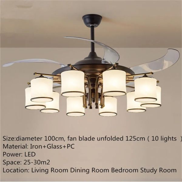 Retractable Blade Modern Folding Fan Light Remote Control Chandelier LED Invisible Ceiling Fan Crystal Light (WH-VLL-29)