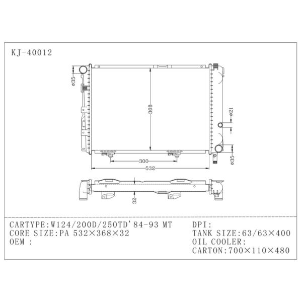 High cooling efficiency auto repair radiator Of BENZ W124 / 200D / 250 TD 1984 1993 MT