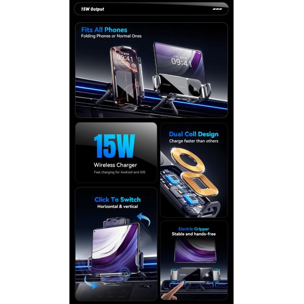 ESSAGER X01 15W Wireless Charging Car Phone Holder Mount Car Vents