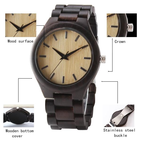 BSCI Wooden Wrist Watch Lightweight Wooden Strap Men Sport Watch