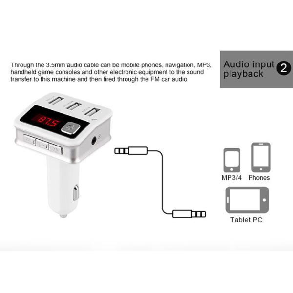 Music Player Bluetooth Car Charger / 3 USB Charger With Full FM Frequency