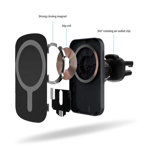 Black Qi Wireless Phone Charger Car Mount 15W Portable Fast