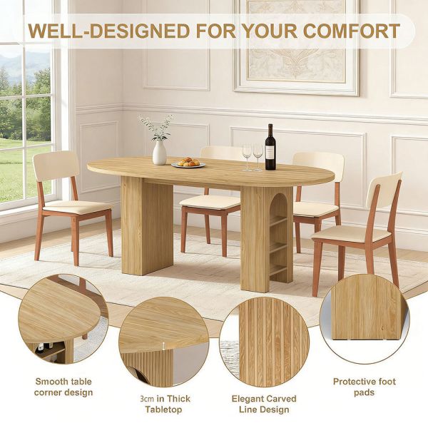 Factory Wholesale Extendable Dining Table Set 6 Seater Home Dining Room Oval Wooden Folding Dining Table with Storage Shelves