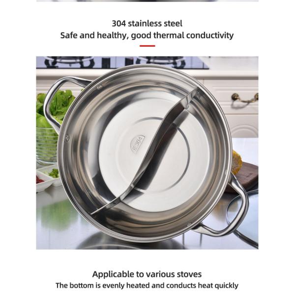 High Quality Induction Cooking Pot 304 Stainless Steel Hot Pot Kitchen Soup Pots With Glass Lid