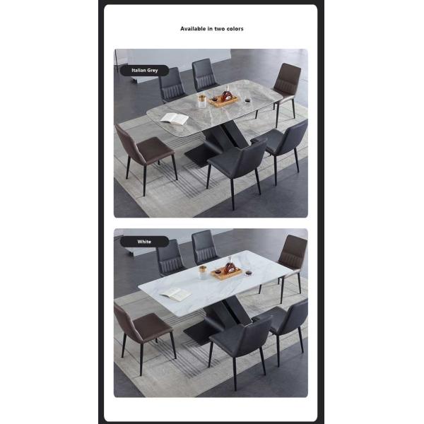 El comedor fija 6 sillas con las piernas del metal de Z empiedra las tablas superiores en venta