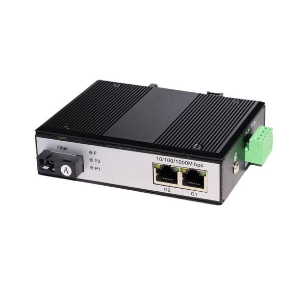 IP40 DIN Rail Industrial POE Switch Gigabit 1 SC Fiber 2 PoE RJ45 Fiber Ethernet Switch