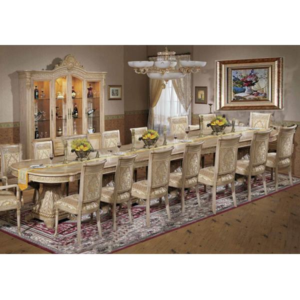 European Luxury Wood Dining Room Sets Round Wood Dining Table Fabric Leather Chairs