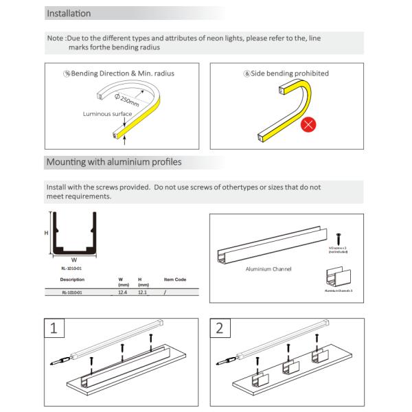 1010 40x65°Série d'angle de lumière à bande néon 2835 2700K 3000K 4000K 6500K 24V LED Neon Flex