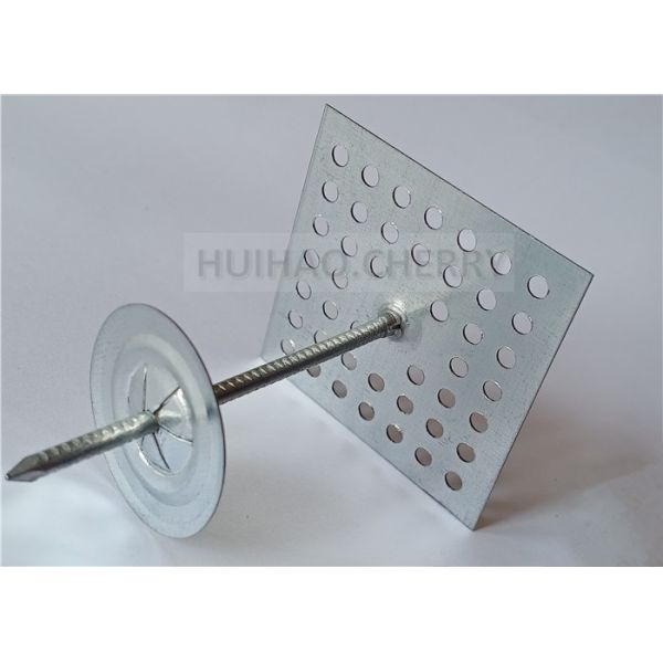 Galvanized Steel Perforated Base Insulation Anchor Pins For Fastening Rock Wool & Fiberglass Wool Insulation