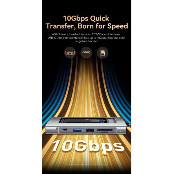 8 In 1 Expansion USB C Hub 10Gbps With M.2 SATA SSD Disk Enclosure Port