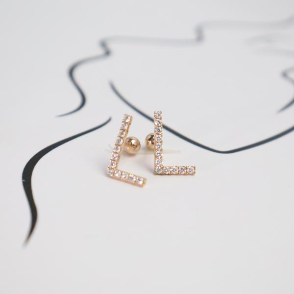 Customized 18K Gold 'L' Letter Earrings Fine Jewelry with IGI GIA Lab Grown Diamonds for Anniversary Wedding Banquet Gift