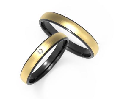 Jeu classique K Gold Ring ensemble Zircon avec Titane Noir à l'intérieur de la bague de couple
