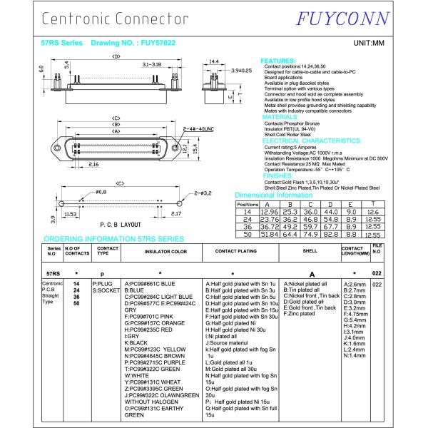Прямоугольный разъем Centronics Pin мужчины 24 штепсельной вилки разъема PCB