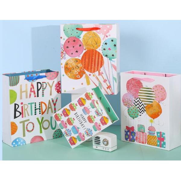Thicker 210gsm Cardboard Gift Bags Happy Birthday Pattern Eco Friendly Tote Bag