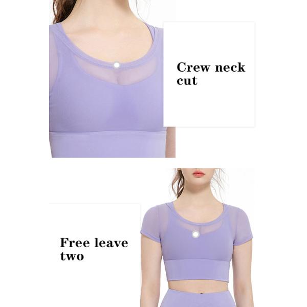 Mesh Short Sleeve 2 Piece Womens Sports Bra Running Leisure Yoga Bra
