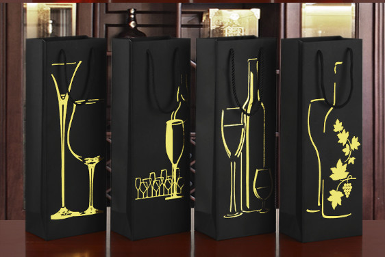 High-grade wine box packaging bag Black card single and double wine gift paper bag
