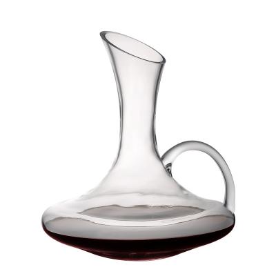 Tilted Top Mouth Glass Wine Decanter 1800ml/60oz Hand Blowing With Handle