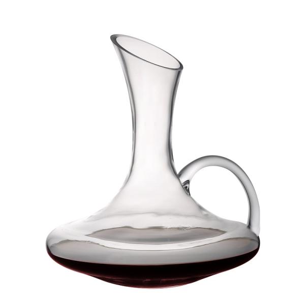 Tilted Top Mouth Glass Wine Decanter 1800ml/60oz Hand Blowing With Handle
