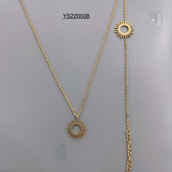 High-end Brand 18k Gold Stainless Steel Jewelry Set Gold Gear 45cm Thin Necklace